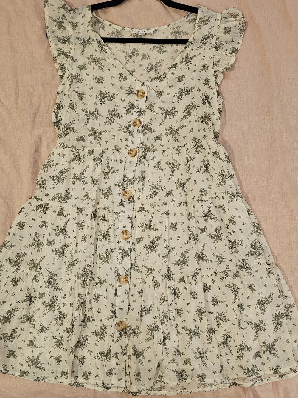 mine Cream Midi Dress with Green Floral Print